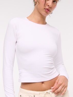 Abercrombie & Fitch White Long-Sleeve Crew Crop Top